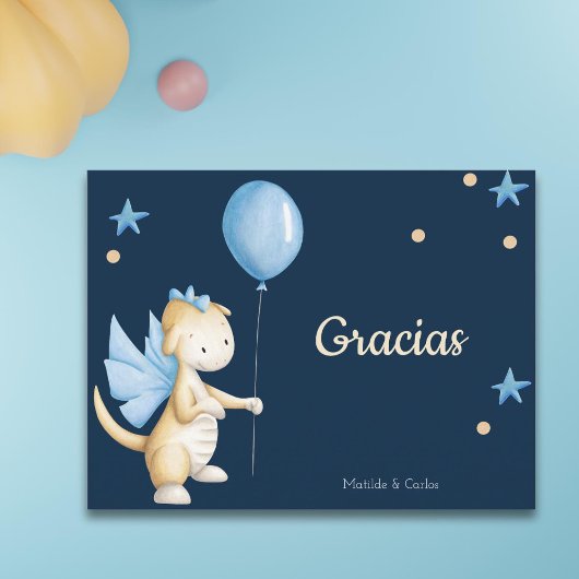 Carte Postale Bébé Dragon Bleu Espagnol Remerciements Fête de Na