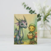 Carte Postale Bébé dragon et elfe avec des œufs (Debout devant)