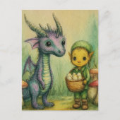 Carte Postale Bébé dragon et elfe avec des œufs (Devant)