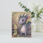 Carte Postale Bébé dragon violet et elfe avec des œufs (Debout devant)