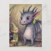 Carte Postale Bébé dragon violet et elfe avec des œufs (Devant)