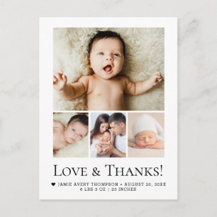 Carte Postale Bébé élégant garçon Amour et Merci 4 collage de ph