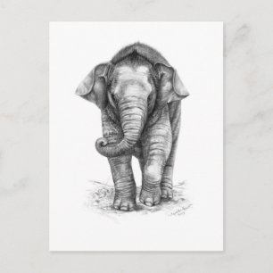 Carte Postale Bébé éléphant dessin par Schukina G046