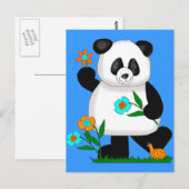 Carte Postale Bébé Enfants Panda Avec Fleurs 2 (Devant / Derrière)