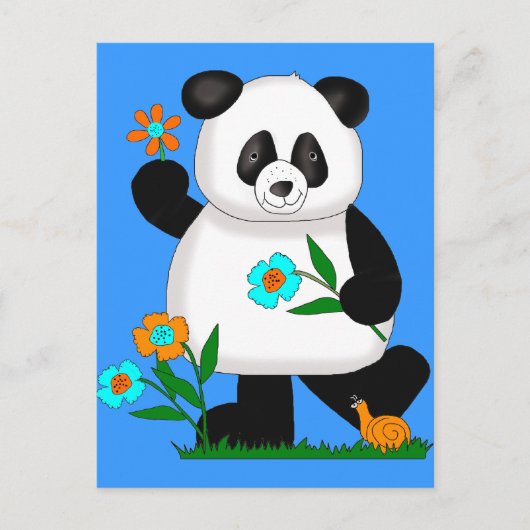 Carte Postale Bébé Enfants Panda Avec Fleurs 2 (Devant)