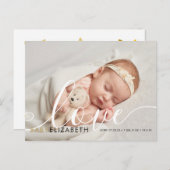 Carte Postale Bébé Faire-part de naissance à petit script mignon (Devant / Derrière)