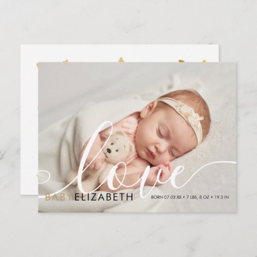 Carte Postale Bébé Faire-part de naissance à petit script mignon (Devant / Derrière)