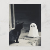 Carte Postale Bébé Fantôme Mignon et Chaton Halloween (Devant)