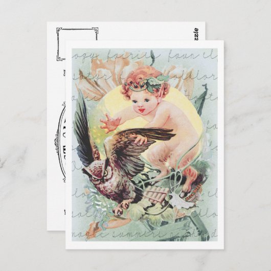 CARTE POSTALE BÉBÉ FAUN "IMAGINAIRE FAIRYLAND" COLLAGE (Devant / Derrière)