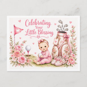 Carte Postale Bébé fille de golf en rose sur le thème de golfeur