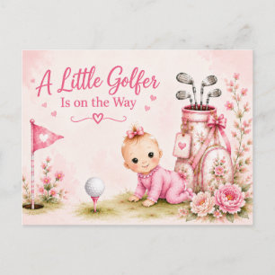 Carte Postale Bébé fille de golf en rose sur le thème de golfeur