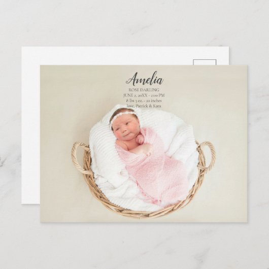 Carte Postale Bébé fille Faire-part de naissance (Devant / Derrière)