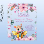 Carte Postale Bébé Fille Fleurs Papillon 1er Anniversaire Mignon