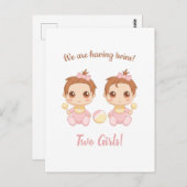 Carte Postale Bébé fille jumeaux Faire-part (Devant / Derrière)