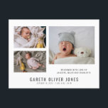 Carte Postale Bébé garçon photo Collage Faire-part de naissance<br><div class="desc">Une carte postale de collage photo moderne mignonne pour bébé à envoyer à vos amis et votre famille. Un collage de 3 photos adorables avec le nom du bébé. Vous devez remplacer cette photo par une photo de votre nouveau-né avec une photo d'orientation paysage qui fonctionne le mieux dans l'espace....</div>