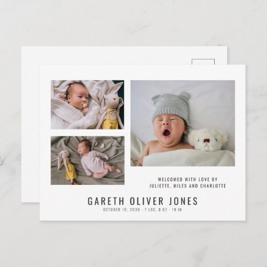 Carte Postale Bébé garçon photo Collage Faire-part de naissance (Devant / Derrière)