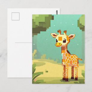 Carte Postale Bébé girafeau pixel art mignon