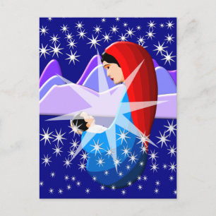 Carte Postale Bébé Jésus et Vierge Marie dans Starlight