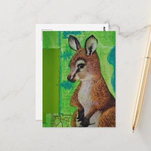 Carte Postale Bébé kangourou dans un collage de techniques mixte