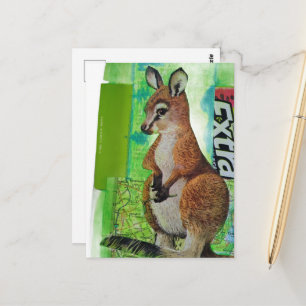 Carte Postale Bébé kangourou dans un collage de techniques mixte