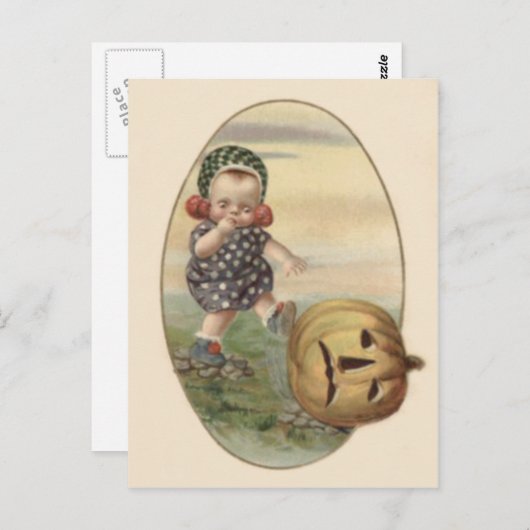 Carte Postale Bébé Kicking Jack O'Lantern Citrouille (Devant / Derrière)