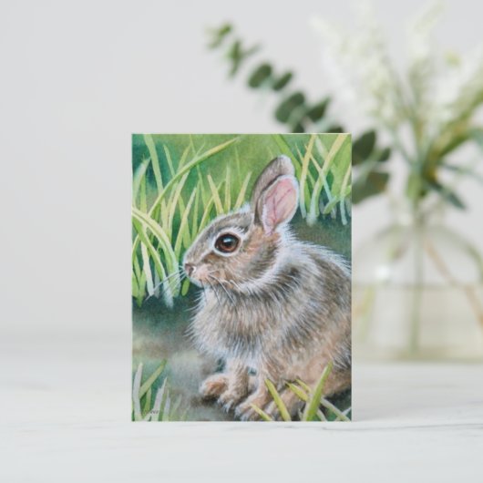 Carte Postale Bébé lapin de coton d'aquarelle lapin (Debout devant)