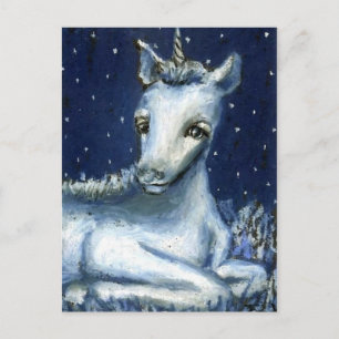 Carte Postale Bébé licorne sous un ciel étoilé