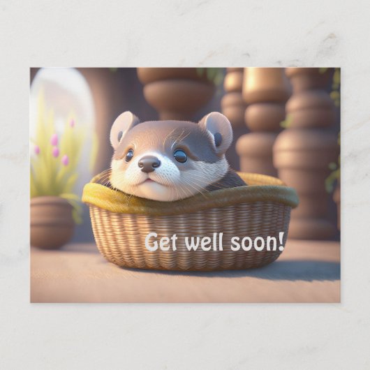 Carte Postale Bébé loutre mignon dans un panier - personnalisabl (Devant)