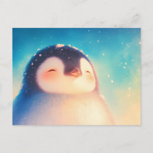 Carte Postale Bébé manchot heureux sous le soleil doré d'hiver