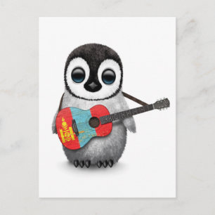 Carte Postale Bébé manchot jouant de la guitare avec le drapeau