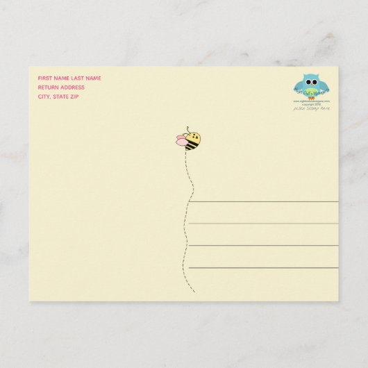 Carte Postale Bébé Merci de fille d'abeille (Dos)
