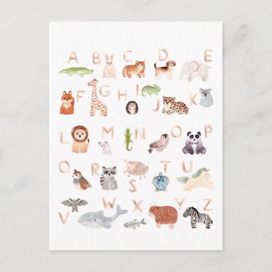 Carte Postale Bébé mignon Alphabet animal (Devant)