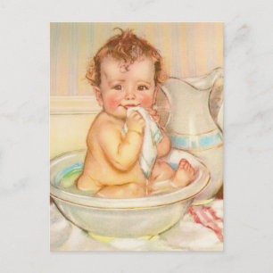 Carte Postale Bébé mignon ayant un bain