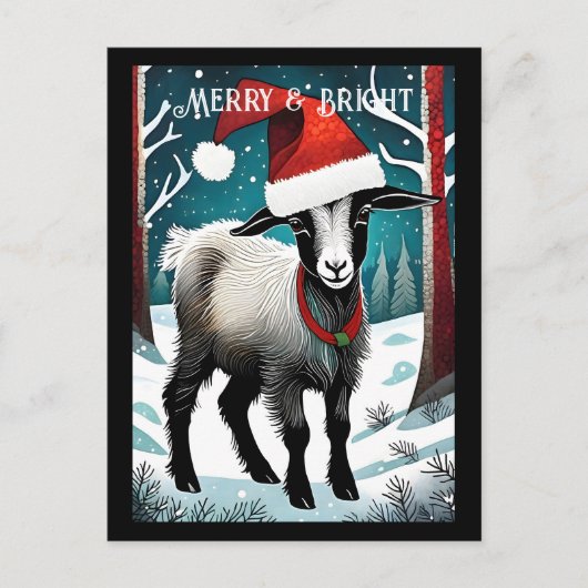 Carte Postale Bébé mignon chèvre forêt enfant Père Noël animal N (Devant)