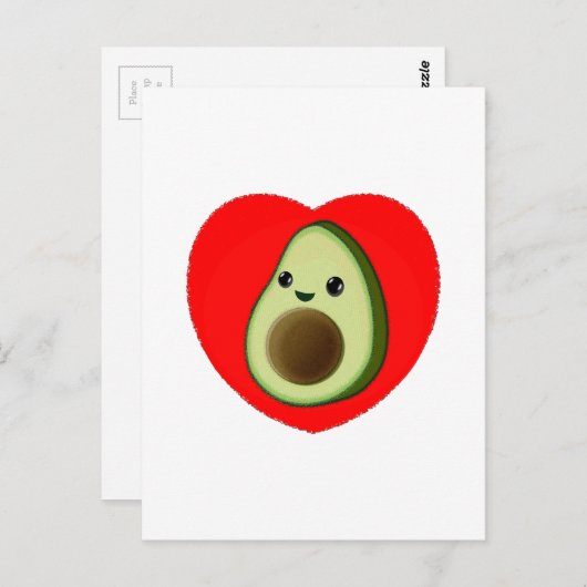 Carte Postale Bébé mignon Dessin Avocado Dans Le Coeur Rouge (Devant / Derrière)