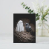 Carte Postale Bébé mignon fantôme et corbeau Halloween (Debout devant)