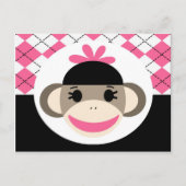 Carte Postale Bébé mignon fille Sock Singe rose Jacquard noir (Devant)