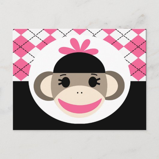 Carte Postale Bébé mignon fille Sock Singe rose Jacquard noir (Devant)