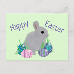 Carte Postale Bébé mignon Gris Lapin Lapin Vacances de Pâques