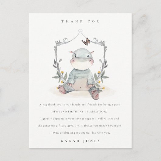 Carte Postale Bébé mignon Hippo Foliing N'importe quel âge Anniv (Devant)