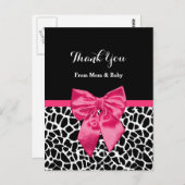 Carte Postale Bébé mignon Merci Girly Giraffe Imprimer Bow rose (Devant / Derrière)