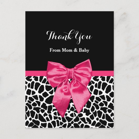 Carte Postale Bébé mignon Merci Girly Giraffe Imprimer Bow rose (Devant)