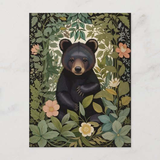Carte Postale Bébé mignon Ours noir Forêt botanique (Devant)