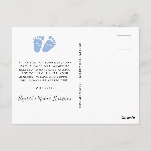 Carte Postale Bébé mignon pieds garçon douche Merci (Dos)