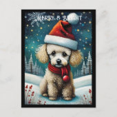Carte Postale Bébé mignon Poodle Snowy Meadow Père Noël Chien No (Devant)