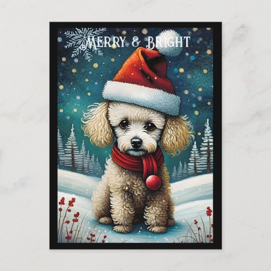 Carte Postale Bébé mignon Poodle Snowy Meadow Père Noël Chien No (Devant)