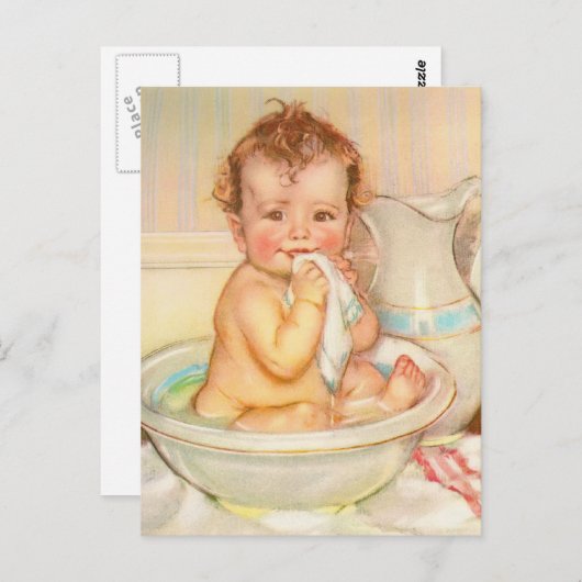 Carte Postale Bébé mignon prenant un bain (Devant / Derrière)