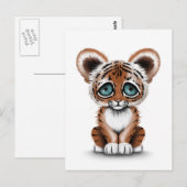 Carte Postale Bébé mignon tigre avec yeux bleus sur blanc (Devant / Derrière)