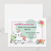 Carte Postale Bébé mignon Unicorn premier anniversaire Invitatio (Devant / Derrière)