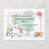 Bébé mignon Unicorn premier anniversaire Invitatio